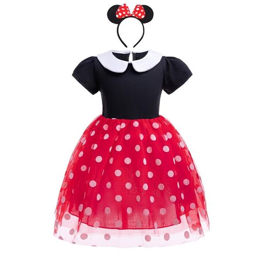 Dressy Daisy Baby Girls Polka Dots Fancy Dress Up Halloween Costume Birthday Party Outfit with Mouse Ears Headband Size 12-18 Months, Red 426
