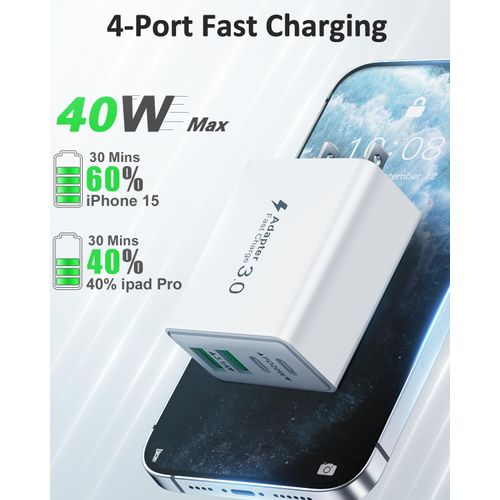 USB C Charger Block, 2Pack 40W 4-Port Type C Fast Charging Block Dual PD Power Adapter+QC Plug Double USB Wall Charger Blocks Multiple USBC Charging Cube for iPhone 16 15 14 13 12 11 Pro Max, Samsung