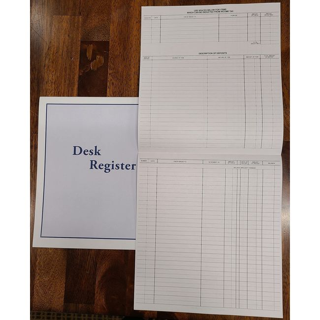 Check Desk Registers, Size 8 1/2" x 9 1/4", Executive Business Deskbook Large Format Check Transaction Registers (5 Registers)