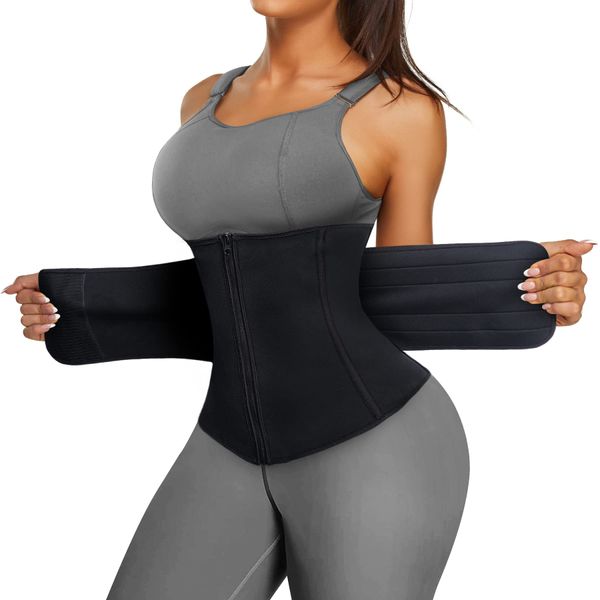 Bingrong Taillenmieder Neopren Bauchweggürtel Damen Waist Trainer Gürtel Bauchgurt Fitnessgürtel Korsett Bauch Weg Gerät Schwitzgürtel Sauna Body Shaper