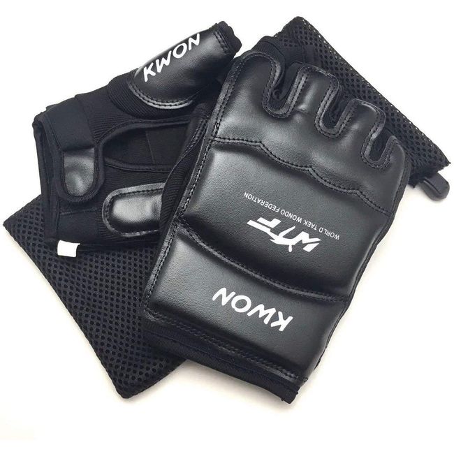 Open Finger Gloves for Kids, Adults, MMA, Karate, Taekwondo, with Storage Bag (Black, L)