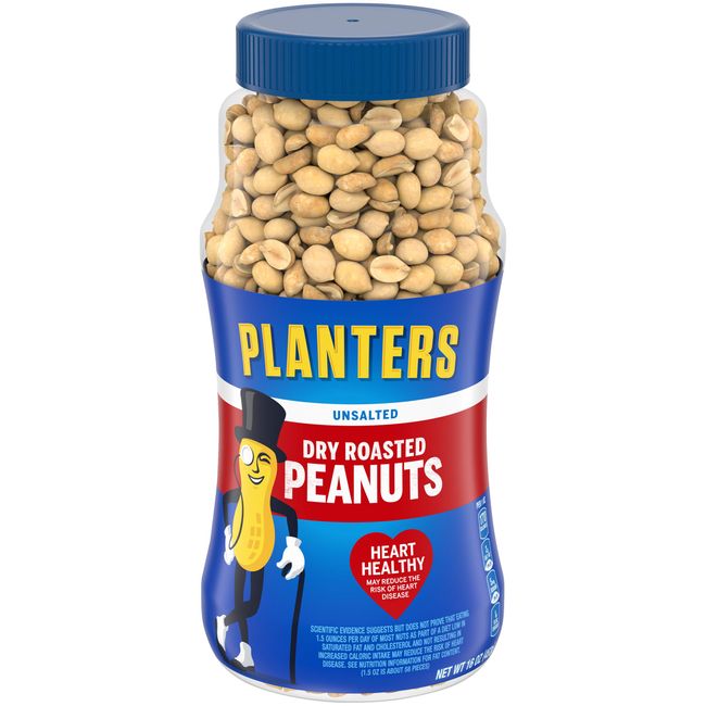 Planters Unsalted Dry Roasted Peanuts (12 ct Pack, 16 oz Jars)