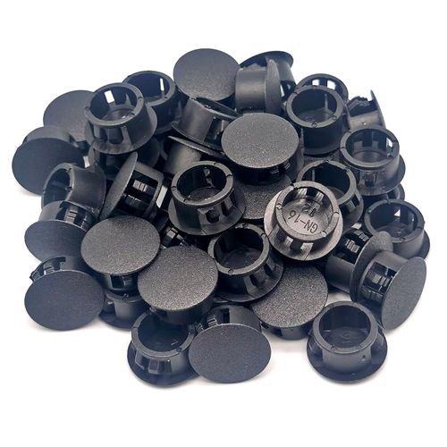 Alamic Hole Plugs 5/8" Plastic Flush Type Hole Plugs for Hole Snap in Locking Hole Tube Screw Caps Drilling Cover Plugs Fastener Covers for Kitchen Cabinet Furniture Black 50 Pack - Black