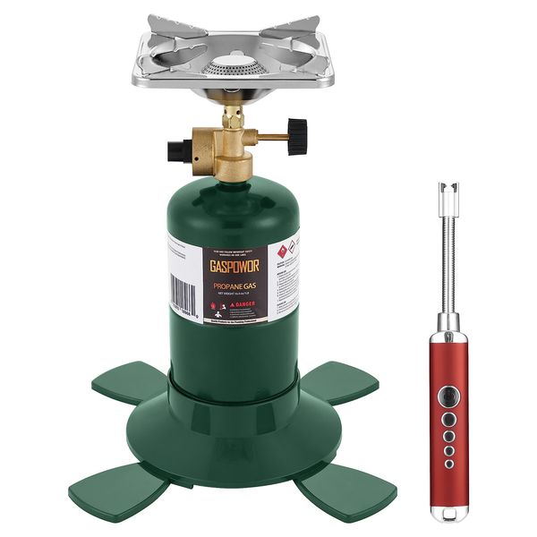 GASPOWOR Camping Propane Stove, Single Burner Propane Stove, Portable Bottletop Backpacking Stove,10000BTU Camp Gas Stove kit for Outdoor Cooking, include a USB Windproof Ligther (Fuel not included)