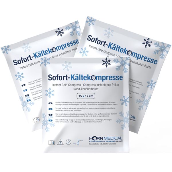 Horn Medical Sofort Kältekompressen Einmal-Kühlpack - einfach knicken & schütteln - 3 Stück Größe 15 x 17cm