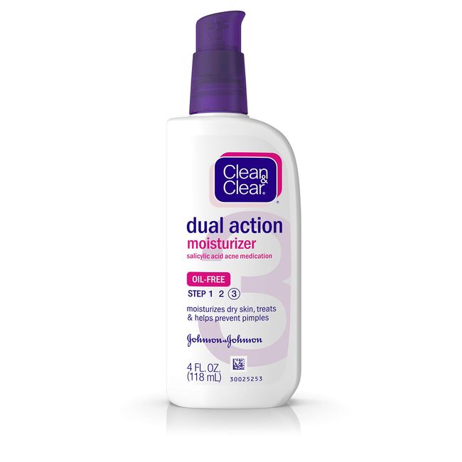 Clean & Clear Essentials Dual Action Facial Moisturizer with Salicylic Acid Acne Medication to Treat Acne and Prevent Pimples, Oil Free Face Moisturizer Cream for Acne-Prone Skin, 4 oz