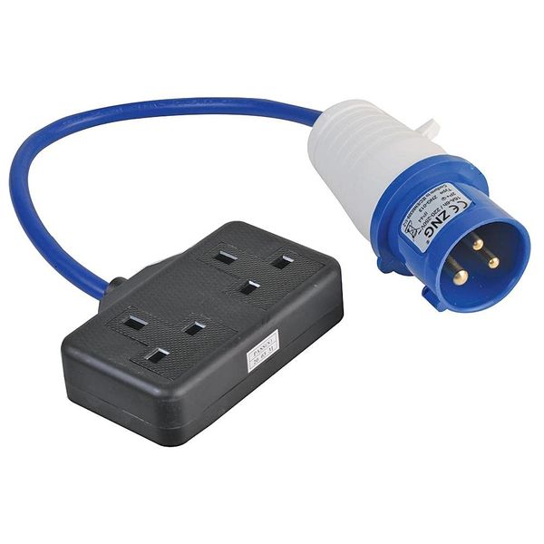 pro elec PL14284 13A Double Socket to 16A Plug Fly Lead Converter, Blue