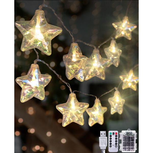 STAR LED STRING LIGHTS “ USB/BATTERY POWERED 20 LED TWINKLING FAIRY LIGHTS WITH 