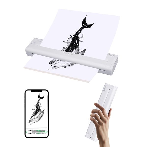 YILONG Cordless Tattoo Stencil Printer Rechargeable Bluetooth Tattoo Printer- New Tattoo Transfer Machine for Temporary and Permanent,Compatible with iOS Phone/Pc,White