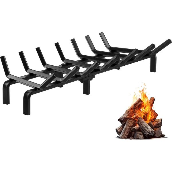 30" Heavy Duty Cast Iron Fireplace Grate for Indoor Outdoor Wood Burning