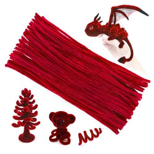 BlingKingdom 100pcs Fluffy Pipe Cleaners Chenille Stems Pipe Cleaners Craft Supplies for Making Wreaths, Christmas Decorations, Animals, Flowers, Creative Handmade DIY Art Craft Project - Red