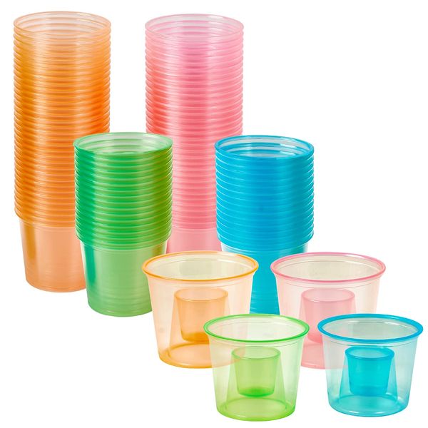 JOLLY CHEF 100 Disposable Bomber Cups Color Plastic Bomber Shot Glasses Highly Durable and Reusable Shot Cups Perfect for Shots for Wedding, Thanksgiving, Halloween, Christmas Party