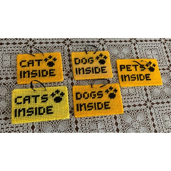 Handmade Needlepoint Yellow Pet Emergency Sign CAT CATS DOG DOGS PETS Gift Item