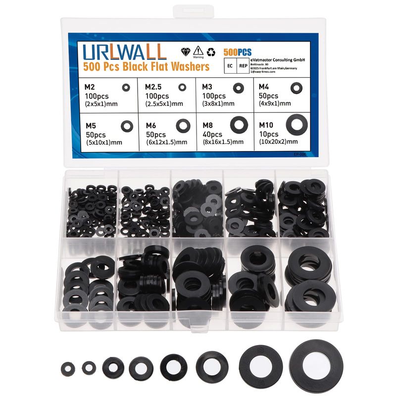 URLWALL 500Pcs Nylon Flat Washer Assortment Set, Washers Metric Sealing ...