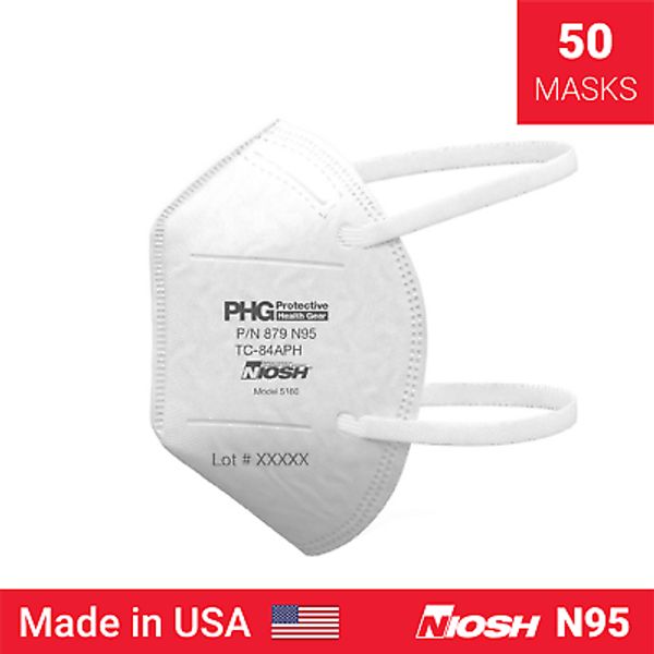 (50 Pack) PHG Protective Health Gear N95 Mask NIOSH Respirator Model 5160 USA