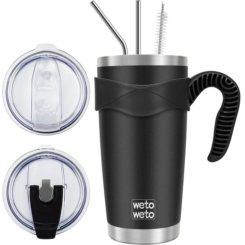 WETOWETO 20oz Tumbler with 2 lids and 2 straws, Stainless Steel Vacuum ...