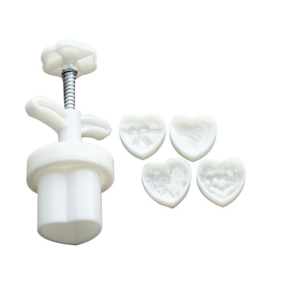Kitchen Utensil Cookie Love Heart Mooncake Press Mold (Colour: White)