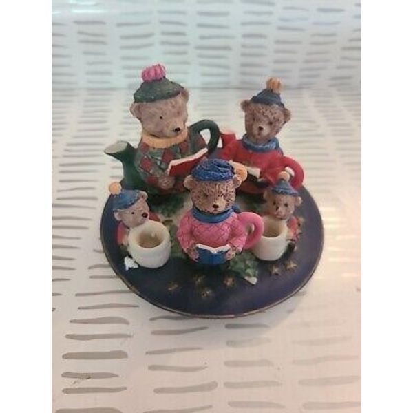 Winter Bears Miniature 6Pc Resin Tea Set • 2 Cups, Plate, 3 Teapot + Lid