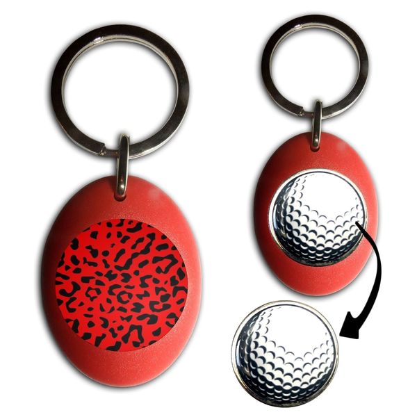 BadgeBeast.co.uk Red Leopard Print - Red Golf Ball Marker Key Ring