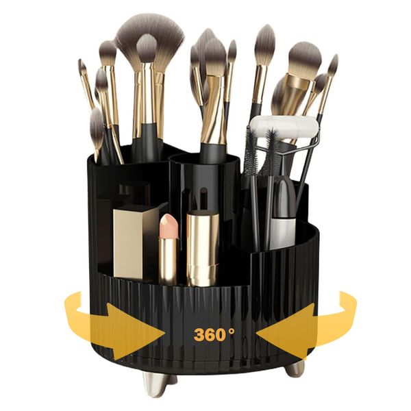 Terafeels Makeup Brush Holder Makeup Organizer, 360° Spinning Make up Stand, 5 Slot Makeup Brushes Cup and Pencil Pen Holder for Vanity Decor, Bathroom Countertops, Desk Storage Container, 1301