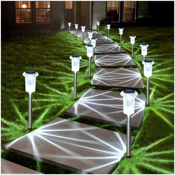 DenicMic Solar Lights Outdoor 10 Pack Solar Pathway Lights Outdoor Waterproof Solar Garden Lights LED Stainless Steel Outdoor Solar Lights for Yard Path Walkway Driveway Garden Decor (Cold White)