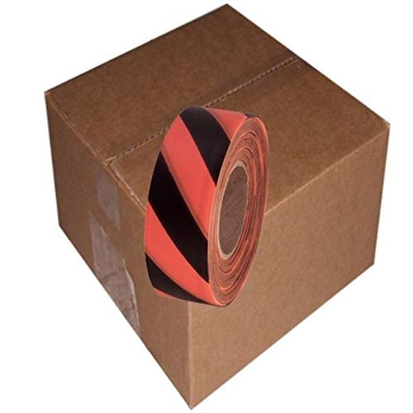 Safety Striped Flagging Tape 1-3/16" Non-Adhesive Plastic Ribbon, Orange/Black (Pack of 12)