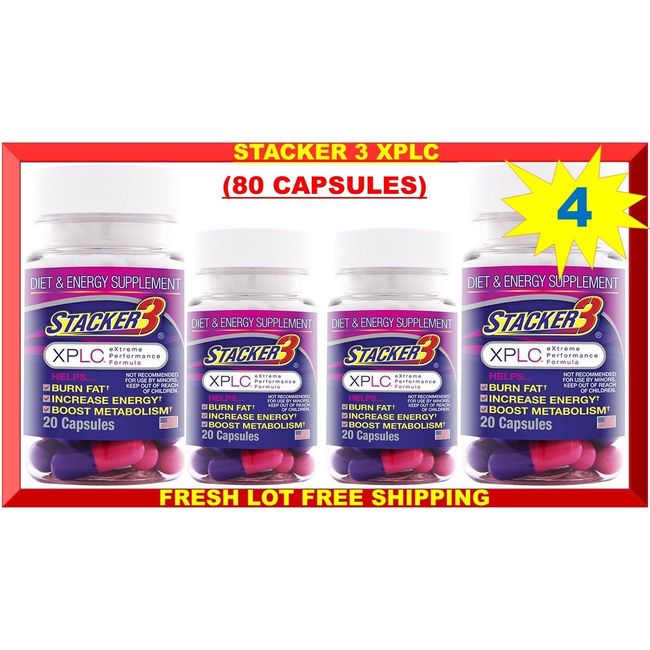 Stacker 3 XPLC 20ct (4 Bottles) Herbal Dietary Supplement (80 Capsules) 10/2024