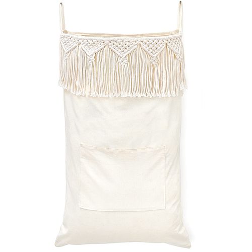 Mkono Macrame Hanging Laundry Hamper with Over The Door Hooks Saving Space Laundry Bag with Zipper and Wide Open Top Boho Decor Hanging Dorm Dirty Clothes Basket, for Bathroom Dorm Home Travel