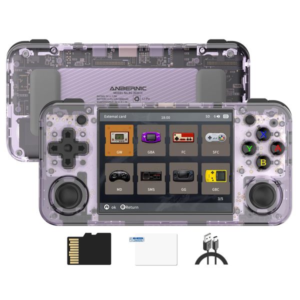 Doriteney RG35XX H Retro Handheld Game Console 3.5 in IPS Screen Built-in 3300mAH Battery 64G TF Card Preinstalled 5000+ Classic GamesConsole(New Purple)