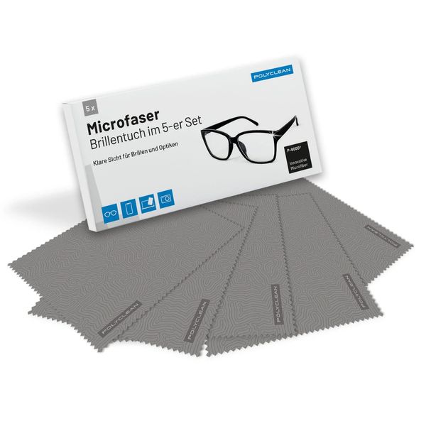 POLYCLEAN 5X Brillenputztücher aus Microfaser – Microfasertuch für Brillen, Display und Laptop – Display Tuch (18x15 cm, Mazegrey) – Bildschirmreiniger Screen Cleaner Bildschirmtuch