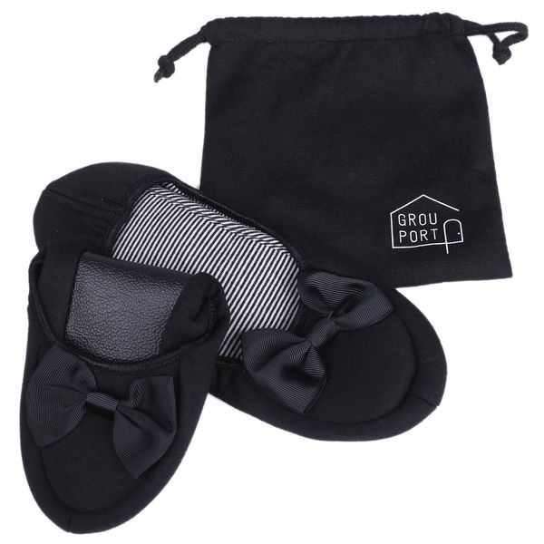 Grouport Women's Portable Slippers, Foldable, Portable Storage Bag Included, black (black 19-3911tcx), 23.0~25.0 cm D