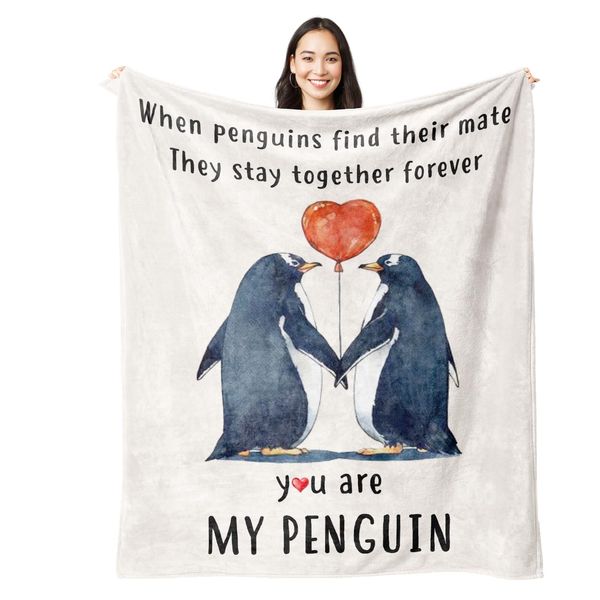 Juratar Gifts for Her or Him, Wedding Anniversary Blanket Gifts for Couple, Birthday Gifts for Boyfriend or Girlfriend, Romantic Wedding Presents for Wife & Husband, Penguin Gifts