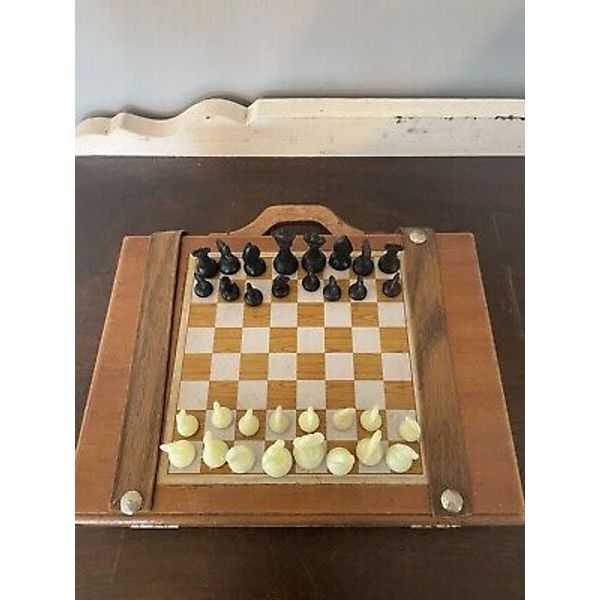 Vintage IMEX 3 in 1 Chess, Checker and Backgammon Wooden Magnetic Set Game 9"