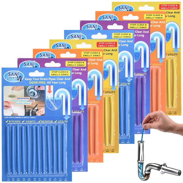 Saijer Drain Cleaner Sticks,96 PCS Pipe Cleaner Drain Cleaner Enzymatic Drain Cleaning Sticks Sink Deodorizer Sewer Cleaning Stick for Sink Drain Pipes Toilet Sewer Kitchen Bathtub(4 Colors)