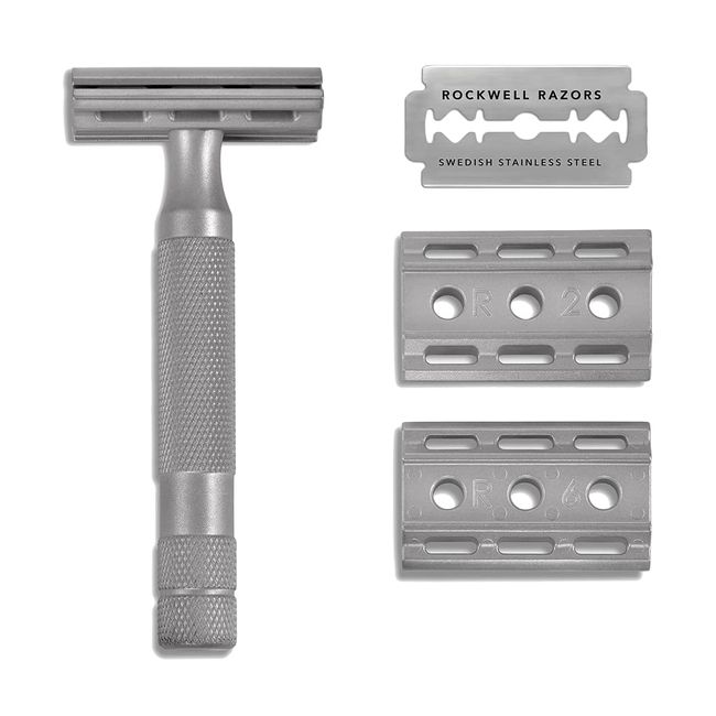 Rockwell Razors 6S Stainless Steel Double Edged Razor (Equipped with Patent Technology), 6 Levels Adjustable, 5 Replacement Blades Included, Made in the USA, For Beginners, Sensitive Skin (Matte