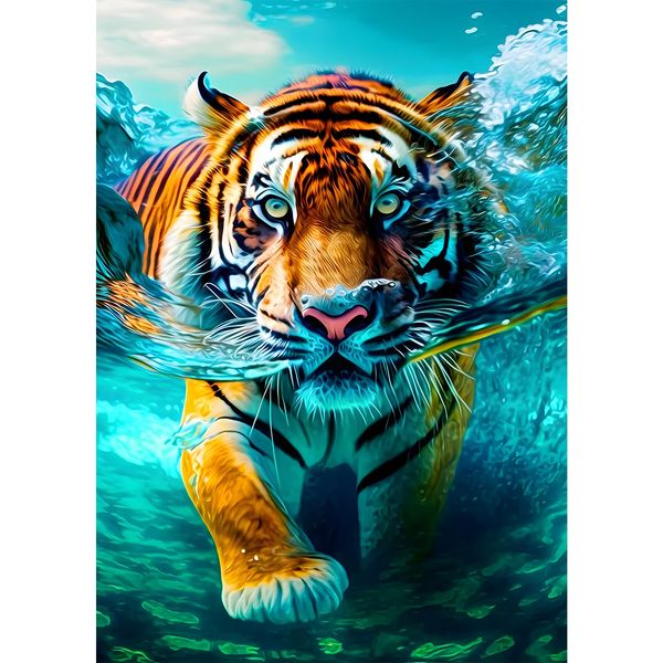 DAERLE Tiger Underwater Diamond Painting Kit, 5D DIY Tiger Diamond Painting Full Kit for Adult, Animal Diamond Painting Art Craft Kits Gift for Home Decor 30x40cm