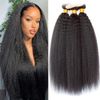 Ladiary Brazilian Hair Bundle Kinky Straight Human Hair 3 Bundles 14 16 18 Inch Yaki Straight Hair Weave 100% Unprocessed Virgin Human Hair Extensions Kinkys Straight Hair Weave Natural Black Color