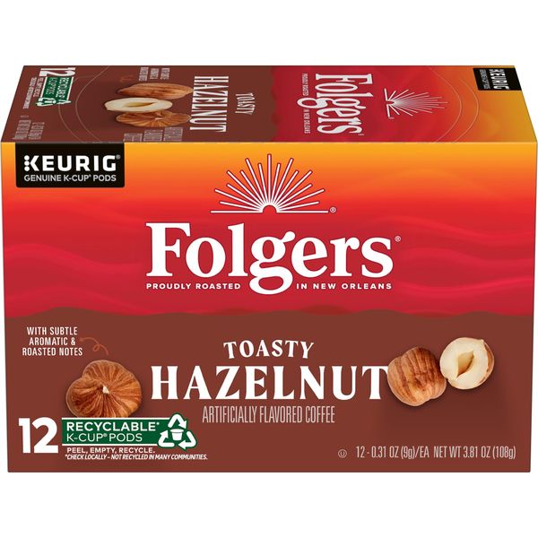 Folgers Toasty Hazelnut Flavored Coffee, 72 Keurig K-Cup Pods