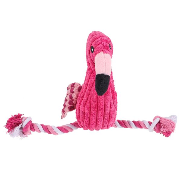 POPETPOP Dog Rope Toys, Cute Flamingo Dog Squeaky Teething Toys, Girl Dog Plush Toys, Pet Chew Rope Toys for Dog Cat Puppy Teeth Cleaning