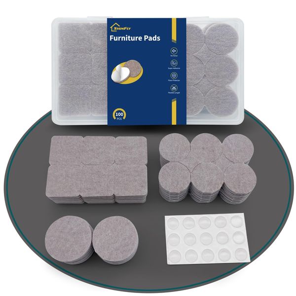 shinfly Felt Pads for Furniture Feet 100pcs, Furniture Pads with Clear Bumper Pads, Floor Protectors for Chair Legs, Rubber Feet for Door Handle, Anti Floor Scratches and Reduce Noise