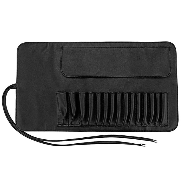 FRCOLOR Makeup Brush Pouch, Cosmetic Brush Case, Roll Type, PU Capacity, Pen Case, Cosmetic Pouch, Holds 15 Pieces, Black