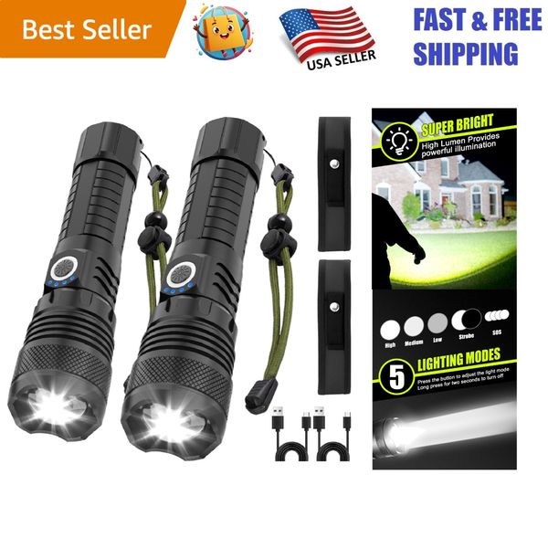 Rechargeable Tactical Flashlights 2-Pack - 5 Modes & Long Range Illumination