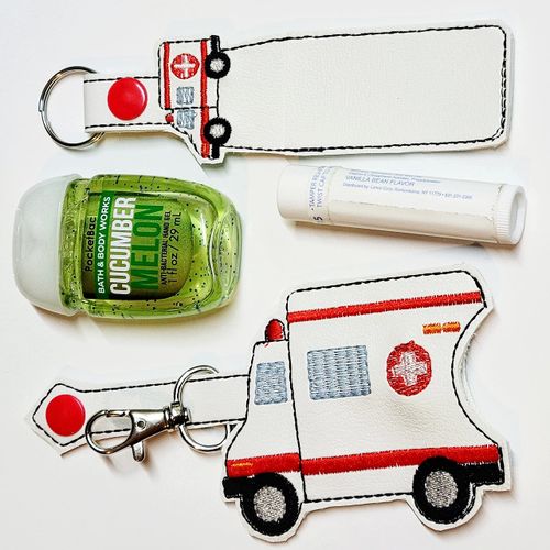 Ambulance Hand Sanitizer holder keychain and/or Lip Balm Holder Case EMS Truck Paramedic EMT Key Fob Key Chain