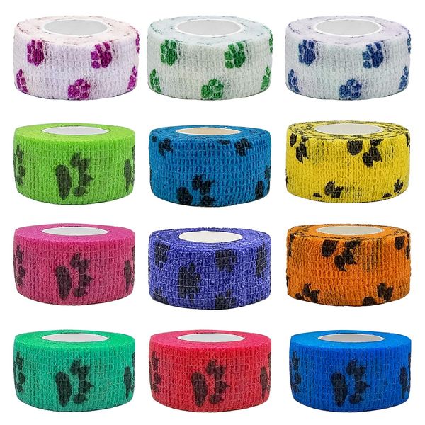 VIEKIER 12 Rollen Selbsthaftende Bandage Tierverband Selbstklebend Hund Vet Wrap Pet Selbstklebender Verband für Finger Handgelenk,Knie,Knöchelverstauchungen und Schwellungen 2.5cm x4,5 m