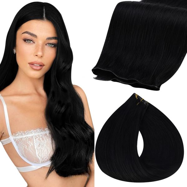 Fshine Hair Genius Weft Genius Weft Real Human Hair Extensions Jet Black Sew in Human Hair Extensions 18 Inch 50g Natural Remy Himan Hair Genius Weft Hair Bundle One Piece Human Hair