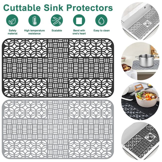 sink protectors for kitchen sink,Kitchen Sink Mats with Center Hole, Food  Grade Silicone, 1 Non-Slip Heat Resistant Foldable Sink Fitting for