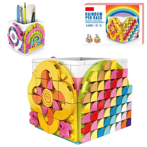 SIENON Dots Rainbow Pencil Holder, DIY Creative Craft Decorations Kit, Bricks Pen Holder, Building Blocks Pencil Jewelry Organizer Box, Fun Craft Kit Dots Construction Toys for Birthday Christmas Gift