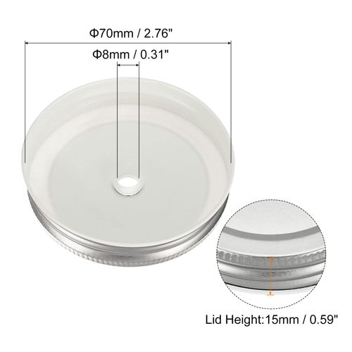 uxcell Mason Jar Lids with Straw Hole, 70mm/2.76" Regular Mouth Tin Plate Reusable Caps for Canning Jars Cover Drinking Supplies, (Silver Tone 10Pcs)