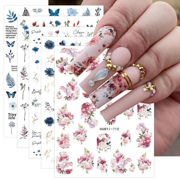 JMEOWIO 9 Sheets Spring Flower Nail Art Stickers Decals Self-Adhesive Pegatinas Uñas Floral Summer Nail Supplies Nail Art Design Decoration Accessories