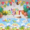 ZSTNPP Easter Table Cloth, 137x274cm Rectangular Plastic Waterproof Easter Eggs Tablecloth, Easter Party Supplies, Easter Table Decorations for Easter Party (Blue)